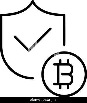 Shield and bitcoin. Cryptocurrency security. Pixel perfect vector icon Stock Vector