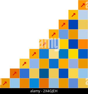 Diverse Staircase in Vibrant Blue and Orange Hues: Ascend to New Heights Stock Vector