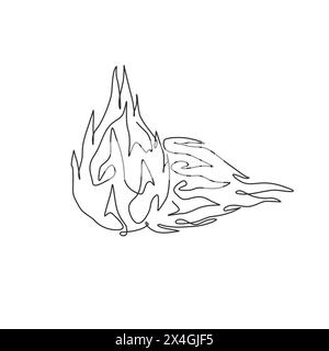 One continuous line drawing of whole healthy organic dragon fruit for orchard logo identity. Fresh dragonfruit concept for fruit garden icon. Modern s Stock Vector