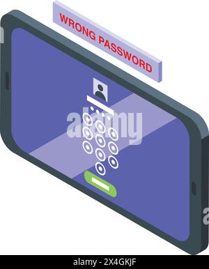 Phone wrong password icon isometric vector. Signing problem. Mobile login problem Stock Vector