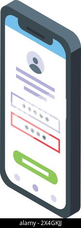 Mobile wrong account icon isometric vector. Incorrect password. Locked phone login Stock Vector