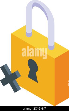 Locked security padlock icon isometric vector. Access failure password. Wrong authentication account Stock Vector
