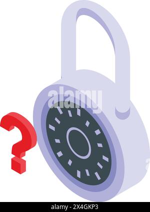 Question mark padlock icon isometric vector. Two steps authentication. Access password failure Stock Vector