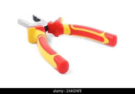 New combination pliers isolated on white. Construction tool Stock Photo