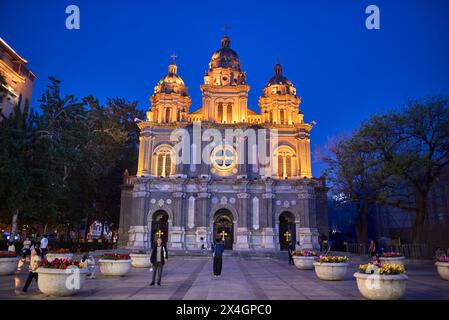 St. Joseph's Church, commonly known as Wangfujing Church, an early 20th-century Romanesque Revival church in Beijing, China on 18 April 2024 Stock Photo