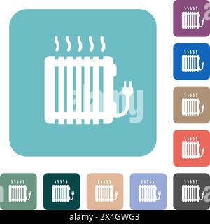 Electric radiator white flat icons on color rounded square backgrounds Stock Vector