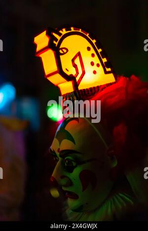 Basel, Switzerland - February 19th 24. Single carnival mask with head lantern Stock Photo