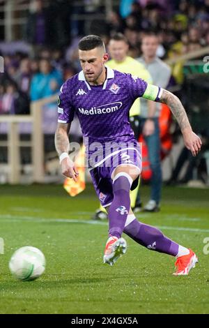 Firenze, Italia. 02nd May, 2024. Fiorentina's Cristiano Biraghi in action during the UEFA Conference League soccer match between Fiorentina and Brugge at Artemio Franchi stadium in Florence, Italy - Thursday, May 2, 2024. (Photo by Marco Bucco/LaPresse ) Credit: LaPresse/Alamy Live News Stock Photo