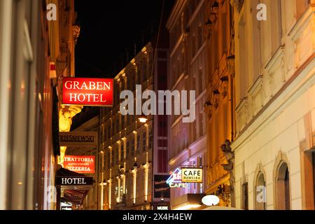 Vienna Street Signs at Night in the First District Stock Photo