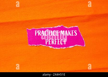 Make Ripped Words Practice makes perfect words written on ripped paper pieces with brown ...
