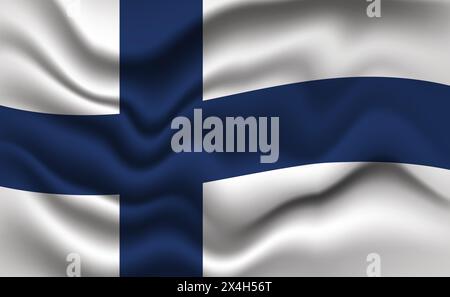 Waving Finnish Flag 3D Illustration. The National Flag of Finland. Stock Photo