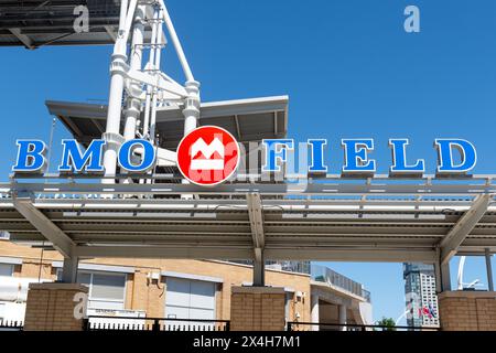 Toronto, ON, Canada – August 17, 2023: The logo and brand sign of BMO Field Sport Arena Stock Photo