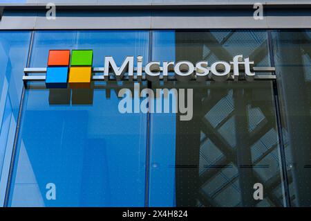 Toronto, ON, Canada - September 10, 2023:  View at the logo sign of Microsoft Corporation Stock Photo
