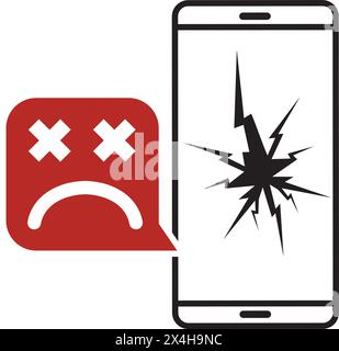 Broken smartphone with sad smile. Broken phone service, recovery and repair Stock Vector