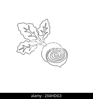 One single line drawing whole and half sliced healthy organic beetroot for farm logo identity. Fresh table beet concept vegetable icon. Modern continu Stock Vector