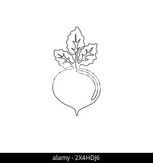 One continuous line drawing whole healthy organic beetroot for plantation logo identity. Fresh garden beet plant concept for vegetable icon. Modern si Stock Vector