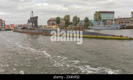 Amsterdam, Netherlands - May 18, 2018: Decommissioned Zulu Class Soviet Navy Submarine Northern Fleet Docked at Canal. Stock Photo