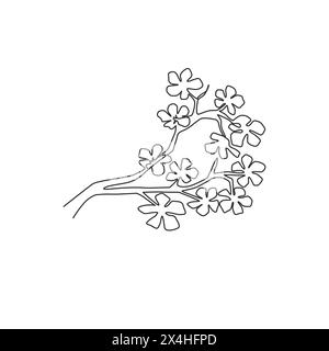 One continuous line drawing beauty fresh cherry blossom for garden logo. Printable decorative sakura flower for home wall decor art poster print. Mode Stock Vector