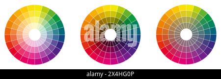 Colour palette wheel - RYB model, circle divided into 24 shades, version with different light, dark and saturation Stock Vector