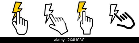 Finger pointing to flash icon. Concept of power or flashlight selection Stock Vector