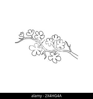 One continuous line drawing of beauty fresh cherry blossom for garden logo. Printable decorative sakura flower for home wall decor art poster print. M Stock Vector