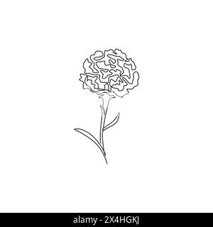 One continuous line drawing beauty fresh carnation for home wall art decor print poster. Decorative dianthus caryophyllus flower for invitation card. Stock Vector