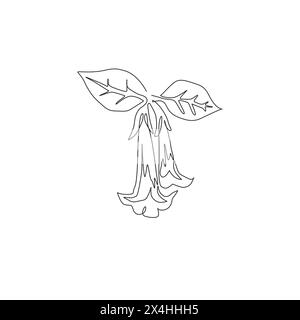 Single one line drawing of beauty fresh brugmansia for garden logo. Decorative angel trumpet flower concept for home decor wall art poster print. Mode Stock Vector