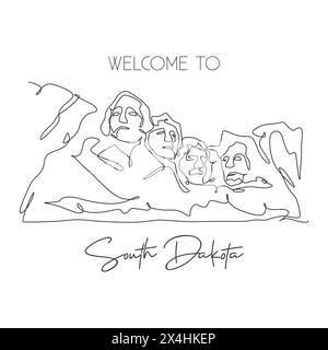 Single continuous line drawing Mount Rushmore National Memorial landmark. Famous place in South Dakota, USA. Travel tour home wall decor poster print. Stock Vector