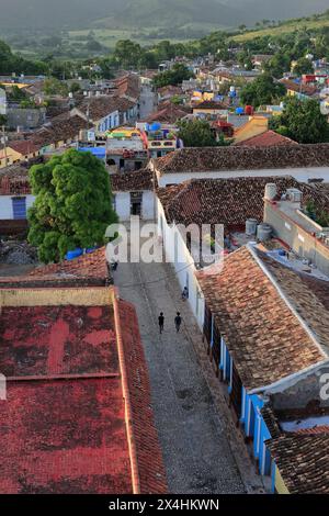 240 View from the San Francisco Church belfry to the NW over Cristo Street, past San Jose Street, then along Real del Jigue Street. Trinidad-Cuba. Stock Photo