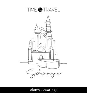 One single line drawing Neuschwanstein Castle landmark. World famous in ...