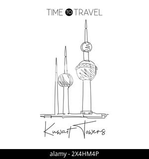 Kuwait, Kuwait City, Kuwait Towers, travel landmark vector illustration ...
