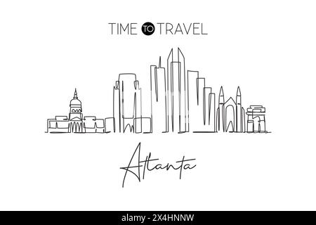One continuous line drawing of Atlanta city skyline, USA. Beautiful ...