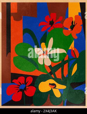 A Colorful illustration of Flowers in a Vase. Stock Photo