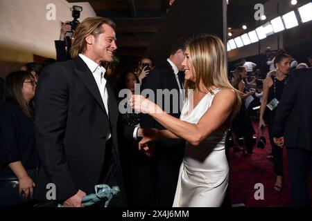 Brad Pitt and Jennifer Aniston attend the 26th Annual Screen Actors Guild Awards at The Shrine Auditorium on January 19, 2020 in Los Angeles, CA. Stock Photo