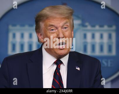 President Donald Trump speaks to reporters during a news conference in the Brady Press Briefing Room at the White House July 21, 2020 in Washington, D Stock Photo