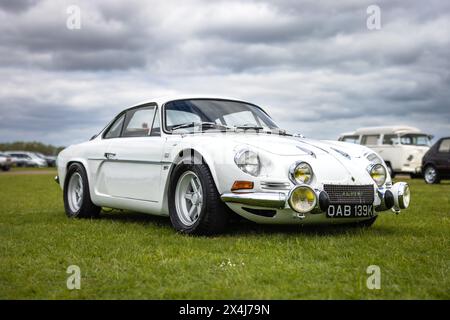 1972 Renault Alpine, on display at the April Scramble held at the Bicester Heritage Centre on the 21st April 2024. Stock Photo