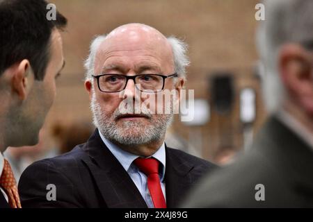 Stockton-on-Tees, UK. 03 May 2024. Alex Cunningham MP (pictured) showing his support for Labour candidate Chris McEwan at the vote count for the 2024 Tees Valley Mayor election. Credit: James Hind/Alamy Live News Stock Photo