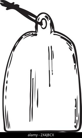 Wooden cutting board drawn in vector in black on a white background. Vector illustration. Suitable for printing on fabric and paper, for design. Stock Vector