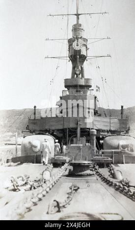 A view of HMS Birmingham from the bow c. 1920s. Stock Photo