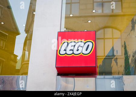 Copenhagen, Denmark - April 5, 2024: Lego brand shop in Copenhagen city center on main shopping street. Stock Photo