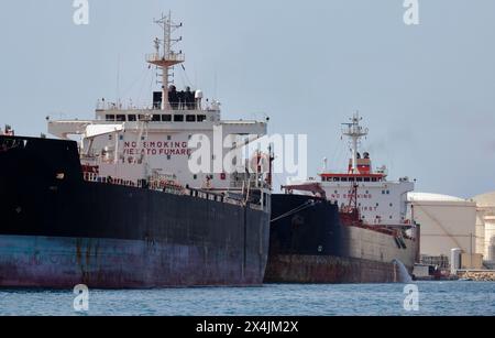 Malta Island, Marsaxlokk, empty oil tankers Stock Photo