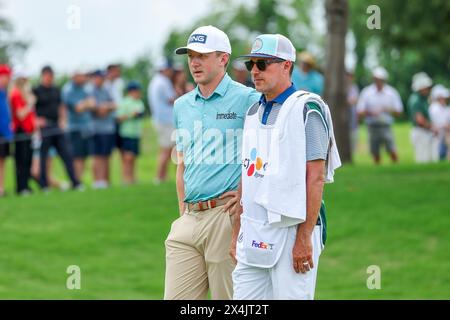 McKinney, TX, USA. 03rd May, 2024. Mackenzie Hughes with his caddie during the second round of THE CJ CUP Byron Nelson golf tournament at TPC Craig Ranch in McKinney, TX. Gray Siegel/CSM/Alamy Live News Stock Photo