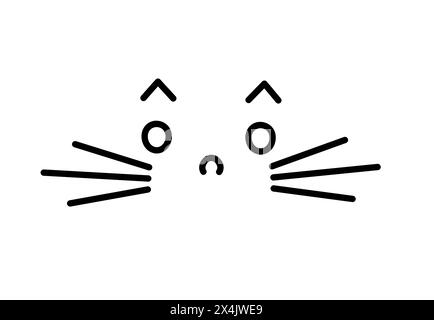Cute cat face expression simple doodle hand drawn line vector illustration, anime manga symbol, simple linear icon, kawaii animal muzzle Stock Vector