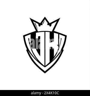 JK Letter logo with abstract shield shape with square black outline on ...