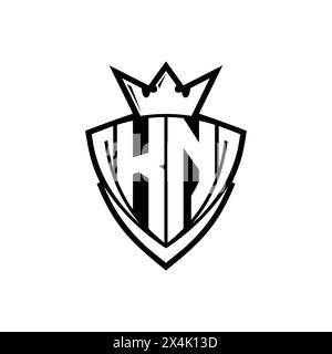 KN Letter logo with abstract shield shape with square black outline on ...