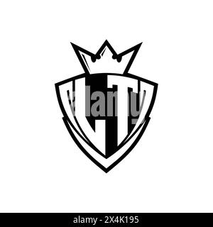 LT Letter logo with abstract shield shape with square black outline on ...