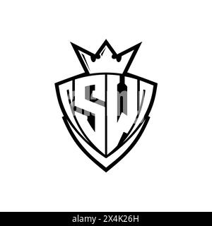 SW Letter logo with abstract shield shape with square white outline on ...
