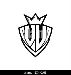 VU Bold letter logo with sharp triangle shield shape with crown inside white outline on white background template design Stock Photo