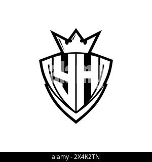 YH Letter logo with abstract shield shape with square white outline on ...