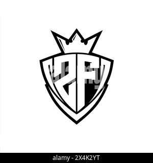 ZF Letter logo with abstract shield shape with square white outline on ...
